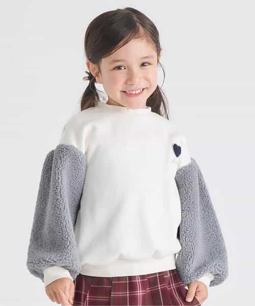 ハート刺繍袖ボアトレーナー