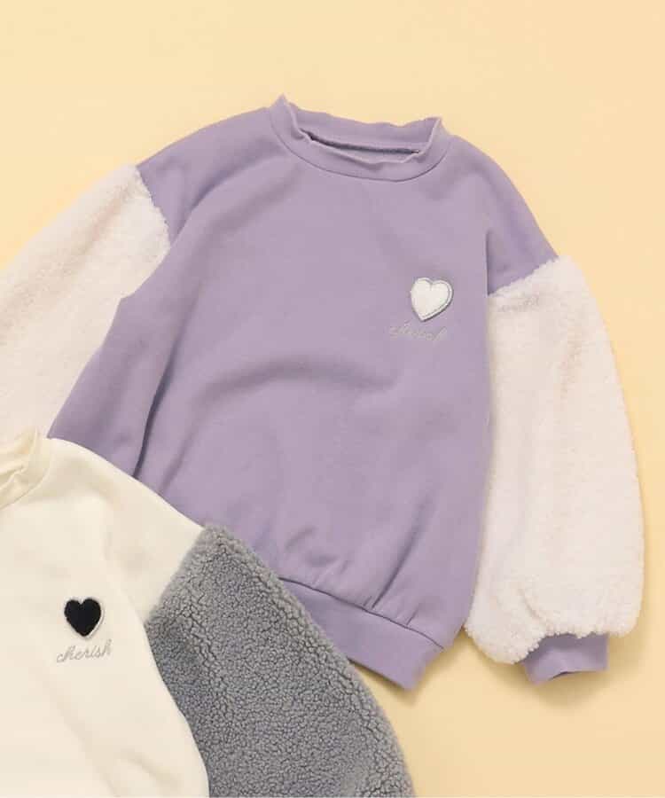 ハート刺繍袖ボアトレーナー