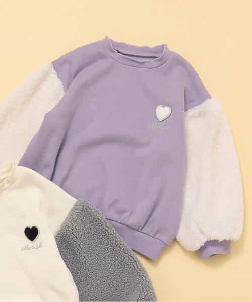 ハート刺繍袖ボアトレーナー