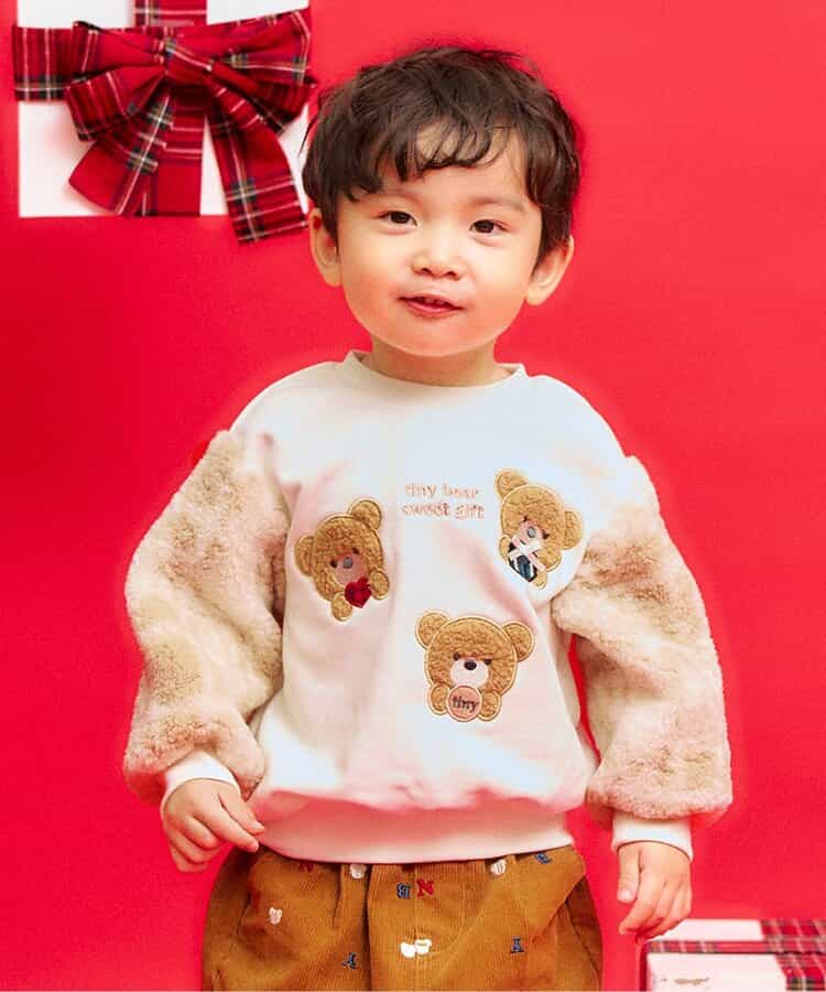 tiny bear 袖ボアチェックトレーナー