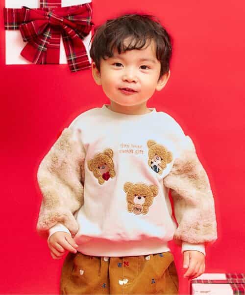 tiny bear 袖ボアチェックトレーナー