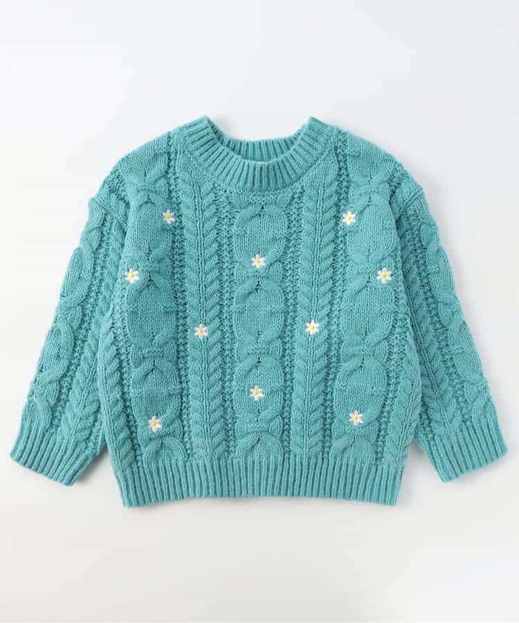刺繍ケーブルニット