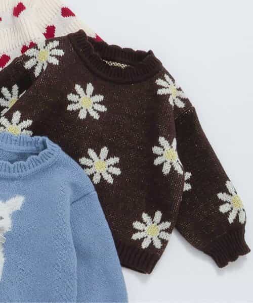 ハート・フラワー・ネコモチーフニット_マシンウォッシャブル