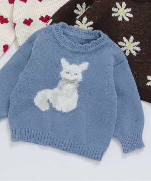 ハート・フラワー・ネコモチーフニット_マシンウォッシャブル