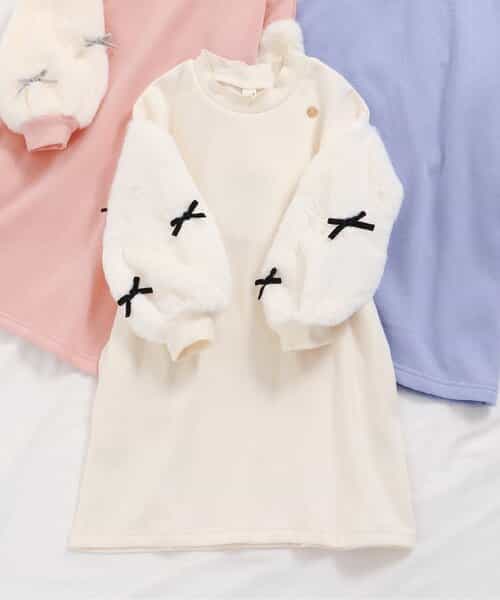 ★SALE★【あったか】ファーリボン裏シャギーワンピース