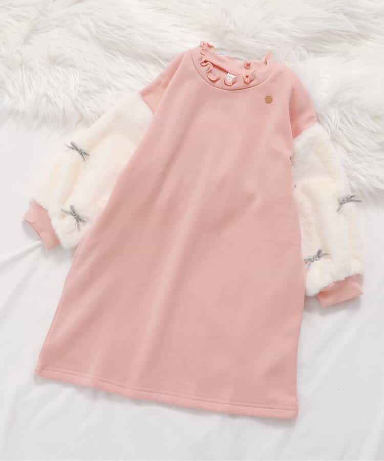 ★SALE★【あったか】ファーリボン裏シャギーワンピース