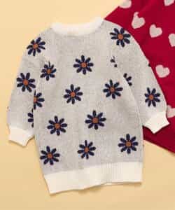 WEB限定 フラワー・ハートニットワンピース_マシンウォッシャブル