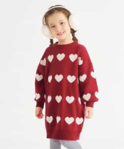 WEB限定 フラワー・ハートニットワンピース_マシンウォッシャブル