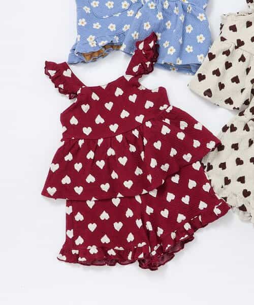 ハート・フラワージャガードビスチェ＆フリルショートパンツセット  ショート丈