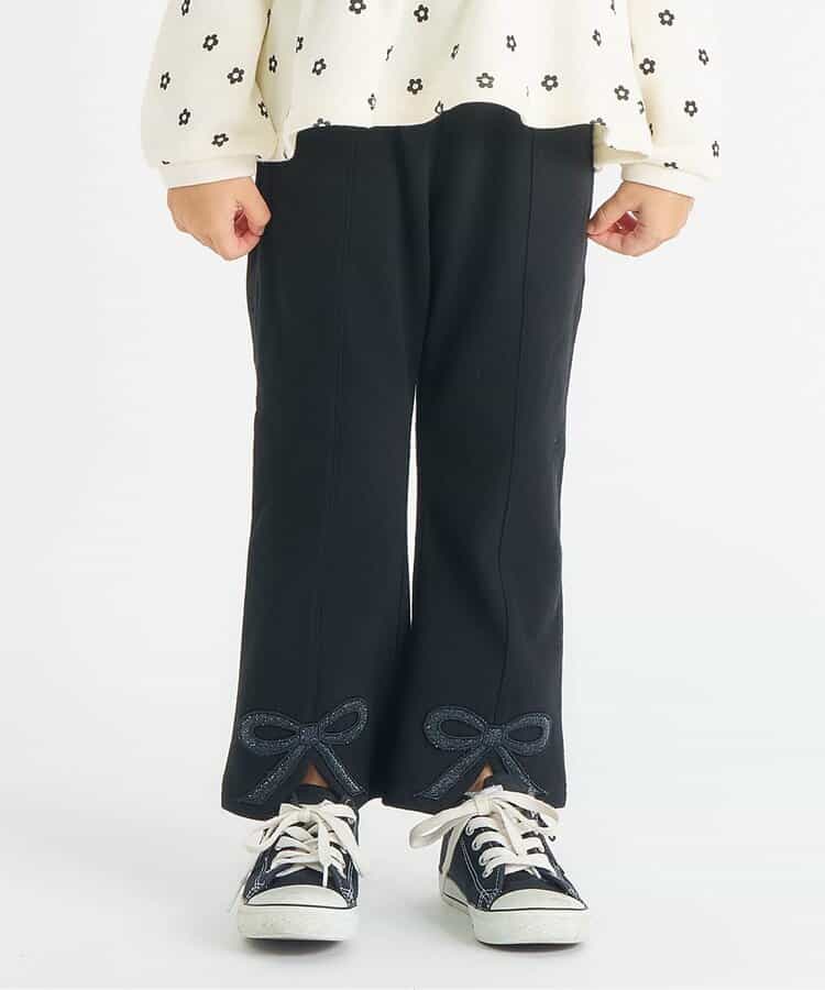 WEB限定 裏起毛リボンスリットカットソーパンツ 10分丈