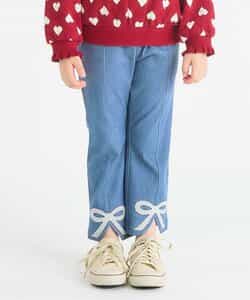 WEB限定 裏起毛リボンスリットカットソーパンツ 10分丈