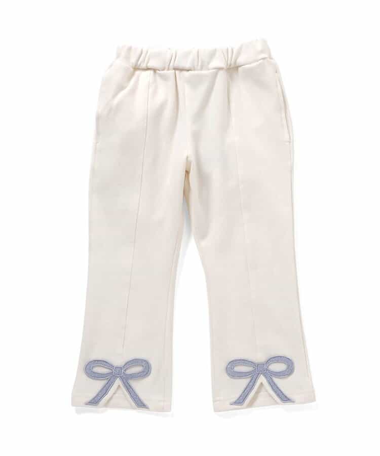 WEB限定 裏起毛リボンスリットカットソーパンツ 10分丈