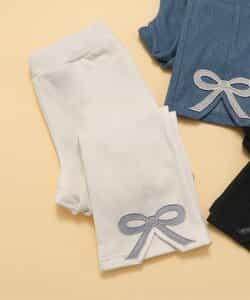 WEB限定 裏起毛リボンスリットカットソーパンツ 10分丈