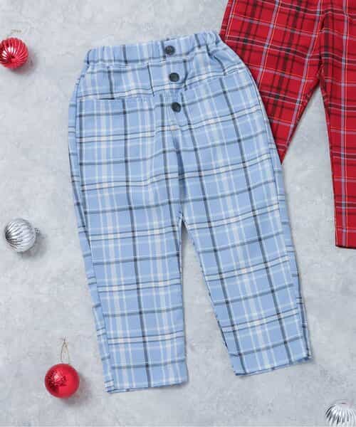 【リンク】フロントボタンチェックパンツ  10分丈