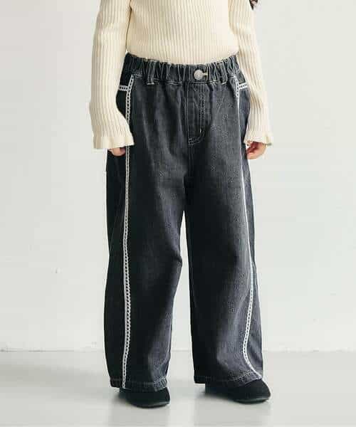 ラインレースデニムパンツ  10分丈