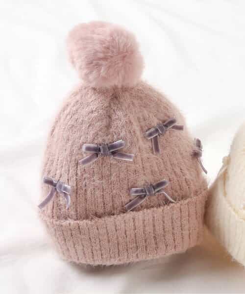 ★SALE★ベロアリボンベビーニット帽